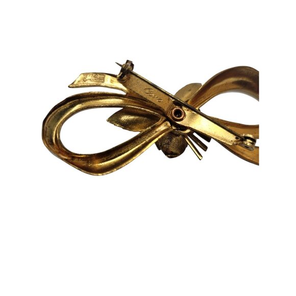 Vintage 1940's Coro Pegasus Signed Large Bow and flower Brooch Gold Tone, - Picture 9 of 9